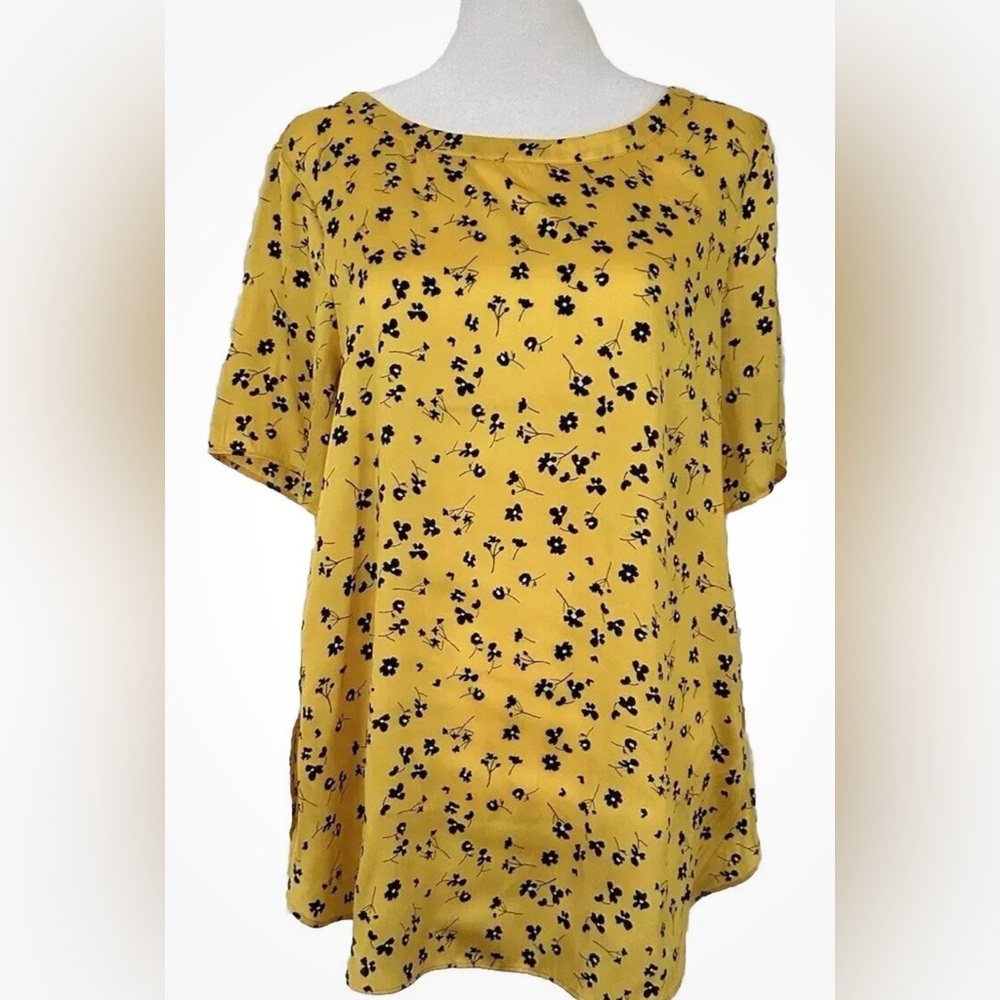 BANANA REPUBLIC  Women's Bright Blouse Top Yellow Short Sleeve Floral‎ Size M